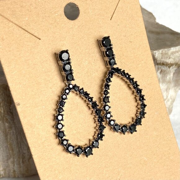 Sterling Silver 925 FZN Faceted Black Tourmaline Teardrop Dangle Drop Earrings - Picture 7 of 16